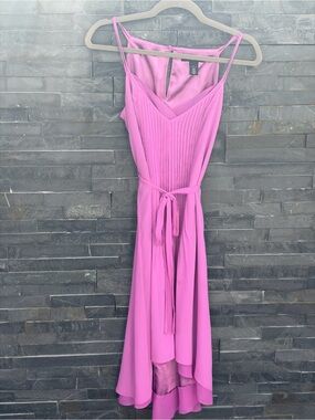 White House Black Market Pink High-Low Pleated Midi Dress with Waist Tie